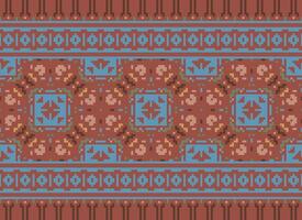 Pixel Vintages Cross Stitch Traditional Ethnic Pattern Paisley Flower Ikat Background Abstract Aztec African Indonesian Indian Seamless Pattern for Fabric Print Cloth Dress Carpet Curtains and Sarong vector