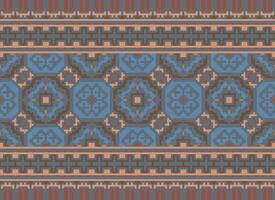 Pixel Vintages Cross Stitch Traditional Ethnic Pattern Paisley Flower Ikat Background Abstract Aztec African Indonesian Indian Seamless Pattern for Fabric Print Cloth Dress Carpet Curtains and Sarong vector
