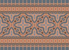 Pixel Vintages Cross Stitch Traditional Ethnic Pattern Paisley Flower Ikat Background Abstract Aztec African Indonesian Indian Seamless Pattern for Fabric Print Cloth Dress Carpet Curtains and Sarong vector