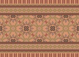 Pixel Vintages Cross Stitch Traditional Ethnic Pattern Paisley Flower Ikat Background Abstract Aztec African Indonesian Indian Seamless Pattern for Fabric Print Cloth Dress Carpet Curtains and Sarong vector