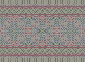 Pixel Vintages Cross Stitch Traditional Ethnic Pattern Paisley Flower Ikat Background Abstract Aztec African Indonesian Indian Seamless Pattern for Fabric Print Cloth Dress Carpet Curtains and Sarong vector