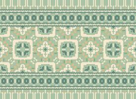 Pixel Vintages Cross Stitch Traditional Ethnic Pattern Paisley Flower Ikat Background Abstract Aztec African Indonesian Indian Seamless Pattern for Fabric Print Cloth Dress Carpet Curtains and Sarong vector