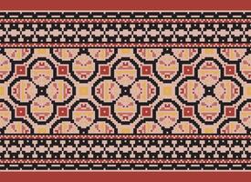 Pixel Vintages Cross Stitch Traditional Ethnic Pattern Paisley Flower Ikat Background Abstract Aztec African Indonesian Indian Seamless Pattern for Fabric Print Cloth Dress Carpet Curtains and Sarong vector