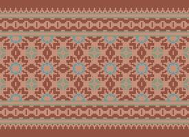 Pixel Vintages Cross Stitch Traditional Ethnic Pattern Paisley Flower Ikat Background Abstract Aztec African Indonesian Indian Seamless Pattern for Fabric Print Cloth Dress Carpet Curtains and Sarong vector