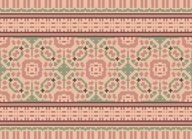 Vintages Cross Stitch Traditional Ethnic Pattern Paisley Flower Ikat Background Abstract Aztec African Indonesian Indian Seamless Pattern for Fabric Print Cloth Dress Carpet Curtains and Sarong vector
