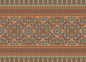 Vintages Cross Stitch Traditional Ethnic Pattern Paisley Flower Ikat Background Abstract Aztec African Indonesian Indian Seamless Pattern for Fabric Print Cloth Dress Carpet Curtains and Sarong vector