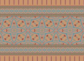 Vintages Cross Stitch Traditional Ethnic Pattern Paisley Flower Ikat Background Abstract Aztec African Indonesian Indian Seamless Pattern for Fabric Print Cloth Dress Carpet Curtains and Sarong vector