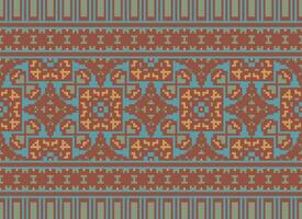 Vintages Cross Stitch Traditional Ethnic Pattern Paisley Flower Ikat Background Abstract Aztec African Indonesian Indian Seamless Pattern for Fabric Print Cloth Dress Carpet Curtains and Sarong vector