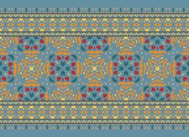 Vintages Cross Stitch Traditional Ethnic Pattern Paisley Flower Ikat Background Abstract Aztec African Indonesian Indian Seamless Pattern for Fabric Print Cloth Dress Carpet Curtains and Sarong vector