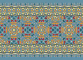 Vintages Cross Stitch Traditional Ethnic Pattern Paisley Flower Ikat Background Abstract Aztec African Indonesian Indian Seamless Pattern for Fabric Print Cloth Dress Carpet Curtains and Sarong vector