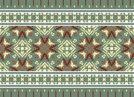 Vintages Cross Stitch Traditional Ethnic Pattern Paisley Flower Ikat Background Abstract Aztec African Indonesian Indian Seamless Pattern for Fabric Print Cloth Dress Carpet Curtains and Sarong vector