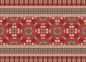 Vintages Cross Stitch Traditional Ethnic Pattern Paisley Flower Ikat Background Abstract Aztec African Indonesian Indian Seamless Pattern for Fabric Print Cloth Dress Carpet Curtains and Sarong vector
