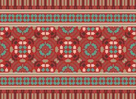 Vintages Cross Stitch Traditional Ethnic Pattern Paisley Flower Ikat Background Abstract Aztec African Indonesian Indian Seamless Pattern for Fabric Print Cloth Dress Carpet Curtains and Sarong vector