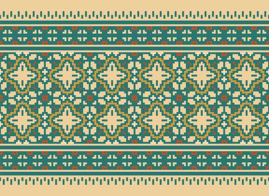 Vintages Cross Stitch Traditional Ethnic Pattern Paisley Flower Ikat Background Abstract Aztec African Indonesian Indian Seamless Pattern for Fabric Print Cloth Dress Carpet Curtains and Sarong