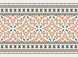 Vintages Cross Stitch Traditional Ethnic Pattern Paisley Flower Ikat Background Abstract Aztec African Indonesian Indian Seamless Pattern for Fabric Print Cloth Dress Carpet Curtains and Sarong vector
