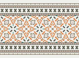 Vintages Cross Stitch Traditional Ethnic Pattern Paisley Flower Ikat Background Abstract Aztec African Indonesian Indian Seamless Pattern for Fabric Print Cloth Dress Carpet Curtains and Sarong vector