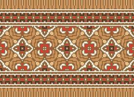 Vintages Cross Stitch Traditional Ethnic Pattern Paisley Flower Ikat Background Abstract Aztec African Indonesian Indian Seamless Pattern for Fabric Print Cloth Dress Carpet Curtains and Sarong vector