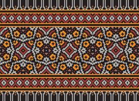 African cross stitch embroidery on background.geometric ethnic oriental seamless pattern traditional.Aztec style abstract vector illustration.design for texture,fabric,clothing,wrapping,carpet.