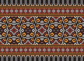 African cross stitch embroidery on background.geometric ethnic oriental seamless pattern traditional.Aztec style abstract vector illustration.design for texture,fabric,clothing,wrapping,carpet.