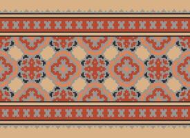 African cross stitch embroidery on background.geometric ethnic oriental seamless pattern traditional.Aztec style abstract vector illustration.design for texture,fabric,clothing,wrapping,carpet.