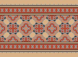 African cross stitch embroidery on background.geometric ethnic oriental seamless pattern traditional.Aztec style abstract vector illustration.design for texture,fabric,clothing,wrapping,carpet.