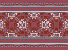 African cross stitch embroidery on background.geometric ethnic oriental seamless pattern traditional.Aztec style abstract vector illustration.design for texture,fabric,clothing,wrapping,carpet.