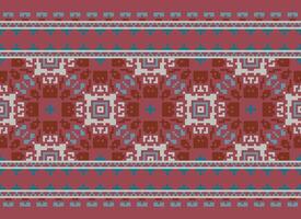 African cross stitch embroidery on background.geometric ethnic oriental seamless pattern traditional.Aztec style abstract vector illustration.design for texture,fabric,clothing,wrapping,carpet.