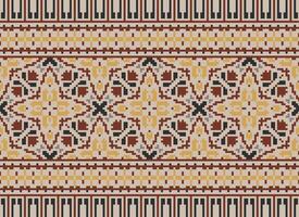 African cross stitch embroidery on background.geometric ethnic oriental seamless pattern traditional.Aztec style abstract vector illustration.design for texture,fabric,clothing,wrapping,carpet.