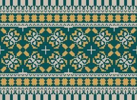 African cross stitch embroidery on background.geometric ethnic oriental seamless pattern traditional.Aztec style abstract vector illustration.design for texture,fabric,clothing,wrapping,carpet.