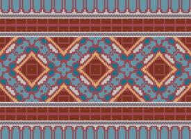 African cross stitch embroidery on background.geometric ethnic oriental seamless pattern traditional.Aztec style abstract vector illustration.design for texture,fabric,clothing,wrapping,carpet.