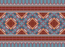 African cross stitch embroidery on background.geometric ethnic oriental seamless pattern traditional.Aztec style abstract vector illustration.design for texture,fabric,clothing,wrapping,carpet.