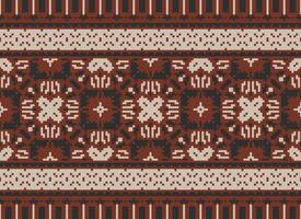 African cross stitch embroidery on background.geometric ethnic oriental seamless pattern traditional.Aztec style abstract vector illustration.design for texture,fabric,clothing,wrapping,carpet.