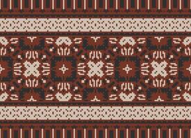 African cross stitch embroidery on background.geometric ethnic oriental seamless pattern traditional.Aztec style abstract vector illustration.design for texture,fabric,clothing,wrapping,carpet.