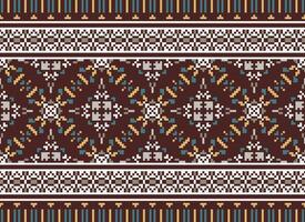 African cross stitch embroidery on background.geometric ethnic oriental seamless pattern traditional.Aztec style abstract vector illustration.design for texture,fabric,clothing,wrapping,carpet.