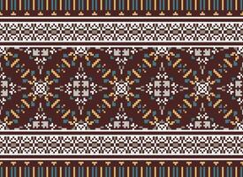 African cross stitch embroidery on background.geometric ethnic oriental seamless pattern traditional.Aztec style abstract vector illustration.design for texture,fabric,clothing,wrapping,carpet.