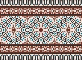 African cross stitch embroidery on background.geometric ethnic oriental seamless pattern traditional.Aztec style abstract vector illustration.design for texture,fabric,clothing,wrapping,carpet.