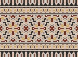 African cross stitch embroidery on background.geometric ethnic oriental seamless pattern traditional.Aztec style abstract vector illustration.design for texture,fabric,clothing,wrapping,carpet.