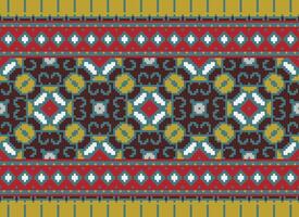 African cross stitch embroidery on background.geometric ethnic oriental seamless pattern traditional.Aztec style abstract vector illustration.design for texture,fabric,clothing,wrapping,carpet.
