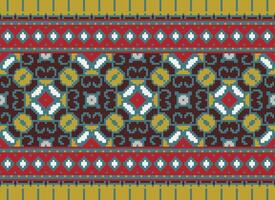 African cross stitch embroidery on background.geometric ethnic oriental seamless pattern traditional.Aztec style abstract vector illustration.design for texture,fabric,clothing,wrapping,carpet.