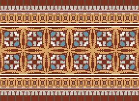 African cross stitch embroidery on background.geometric ethnic oriental seamless pattern traditional.Aztec style abstract vector illustration.design for texture,fabric,clothing,wrapping,carpet.