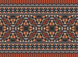 African cross stitch embroidery on background.geometric ethnic oriental seamless pattern traditional.Aztec style abstract vector illustration.design for texture,fabric,clothing,wrapping,carpet.