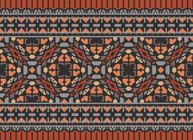 African cross stitch embroidery on background.geometric ethnic oriental seamless pattern traditional.Aztec style abstract vector illustration.design for texture,fabric,clothing,wrapping,carpet.