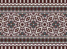African cross stitch embroidery on background.geometric ethnic oriental seamless pattern traditional.Aztec style abstract vector illustration.design for texture,fabric,clothing,wrapping,carpet.