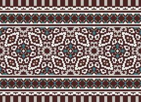 African cross stitch embroidery on background.geometric ethnic oriental seamless pattern traditional.Aztec style abstract vector illustration.design for texture,fabric,clothing,wrapping,carpet.