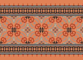 African cross stitch embroidery on background.geometric ethnic oriental seamless pattern traditional.Aztec style abstract vector illustration.design for texture,fabric,clothing,wrapping,carpet.