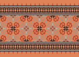 African cross stitch embroidery on background.geometric ethnic oriental seamless pattern traditional.Aztec style abstract vector illustration.design for texture,fabric,clothing,wrapping,carpet.