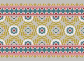 African cross stitch embroidery on background.geometric ethnic oriental seamless pattern traditional.Aztec style abstract vector illustration.design for texture,fabric,clothing,wrapping,carpet.