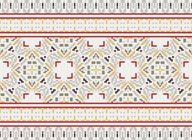 African cross stitch embroidery on background.geometric ethnic oriental seamless pattern traditional.Aztec style abstract vector illustration.design for texture,fabric,clothing,wrapping,carpet.