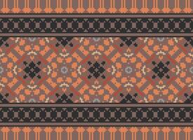 African cross stitch embroidery on background.geometric ethnic oriental seamless pattern traditional.Aztec style abstract vector illustration.design for texture,fabric,clothing,wrapping,carpet.