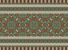 African cross stitch embroidery on background.geometric ethnic oriental seamless pattern traditional.Aztec style abstract vector illustration.design for texture,fabric,clothing,wrapping,carpet.